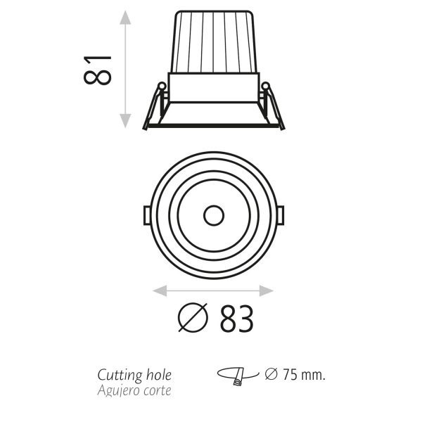 Auxiliary room lighting, Recessed light KIDAL LED 3000k 7W