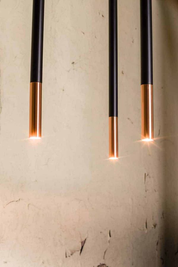 Bedroom lighting, Suspended ceiling light alha N 9005- DOHAR black and copper-coloured ends