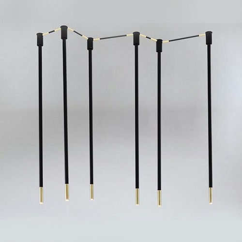 Hotel lighting, Suspended ceiling light alha N 9005- DOHAR black and gold-coloured ends