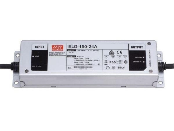 Maitinimo šaltiniai 24/48 VDC, Impulsinis maitinimo šaltinis LED 24V 6.25A, PFC, IP67, Mean Well