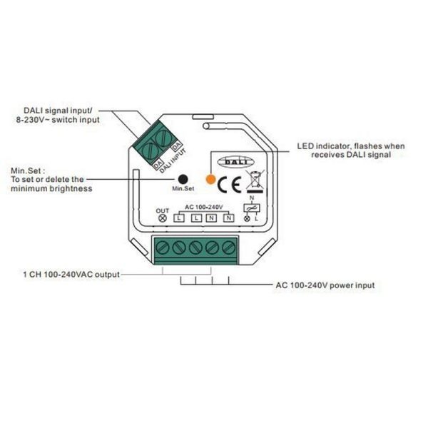 Sunricher, Apšvietimo DALI valdymo sistemos valdiklis TRIAC + PUSH-DIM 230Vac, 200W, Sunricher