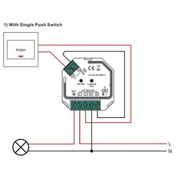 Sunricher, LED valdymo sistemos imtuvas 230Vac 200W, PUSH-DIM, TRIAC, Easy-RF serija, Sunricher