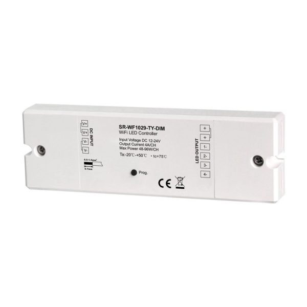 Išmanūs sprendimai Zigbee/Z-Wave/WIfi/Bluetooth, LED valdiklis, 12-24V, 4x4A, vienos spalvos, TUYA serija, Wi-FI, Sunricher