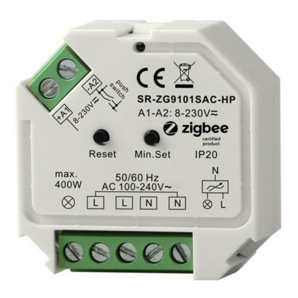 Išmanūs sprendimai Zigbee/Z-Wave/WIfi/Bluetooth, Apšvietimo valdiklis ZigBee 100-240Vac 200W TRIAC, Sunricher