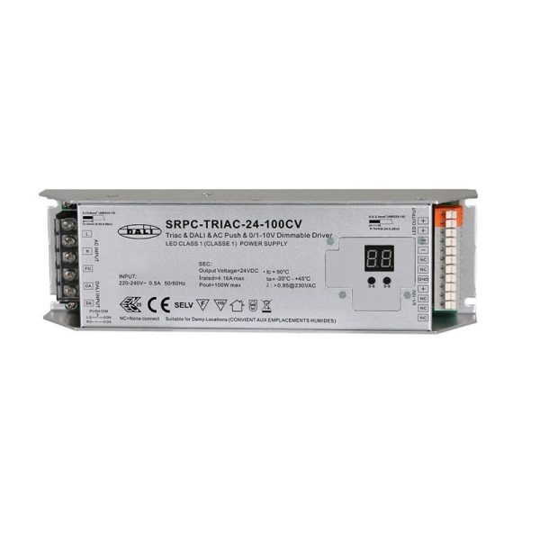 Maitinimo šaltiniai DALI/1-10/PUSH/DMX, LED maitinimo šaltinis 220-240Vac - 24Vdc, 100W, TRIAC + DALI + Push-DIM + 1-10V, Sunricher