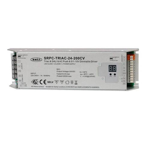 Maitinimo šaltiniai valdomi TRIAC, LED maitinimo šaltinis 220-240Vac - 24Vdc, 200W, TRIAC + DALI + Push-DIM + 1-10V, Sunricher