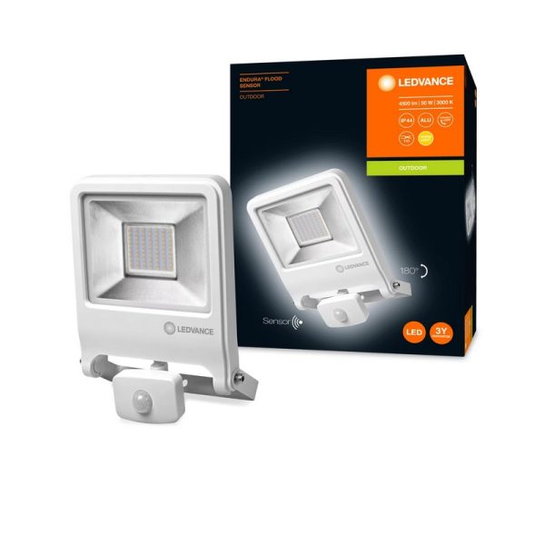 Lauko prožektoriai, LED prožektorius Baltas LED Floodlight 50W 120° 830 IP44 su Judesio davikliu