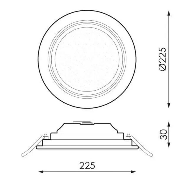 Įleidžiamos led panelės, Įleidžiama apvali LED panelė 20W KENTAU CL 225Ø mm CRI80 IP44 DALI