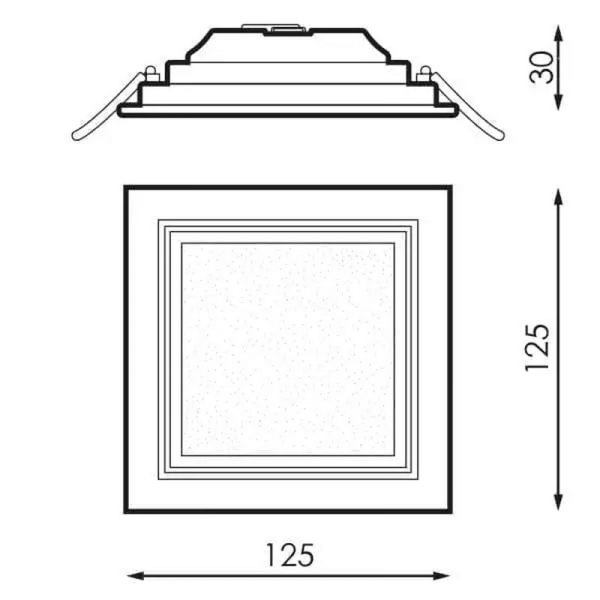 Įleidžiamos led panelės, LED Įleidžiama kvadratinė panelė 6W KENTAU SQ 125Ø mm CRI80 IP44