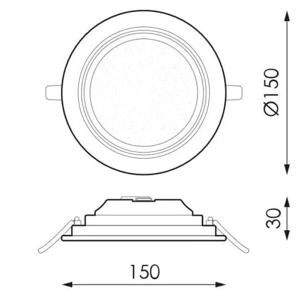 Įleidžiamos led panelės, Įleidžiama apvali LED panelė 9W KENTAU CL 150Ø mm CRI80 IP44 1-10V