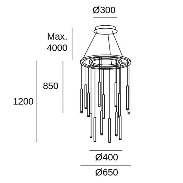 Pakabinami šviestuvai, Pakabinamas šviestuvas Candle 15 Bodies Chandelier LED 54.7 LED warm-white 2700K 0-10V Brass 2304lm