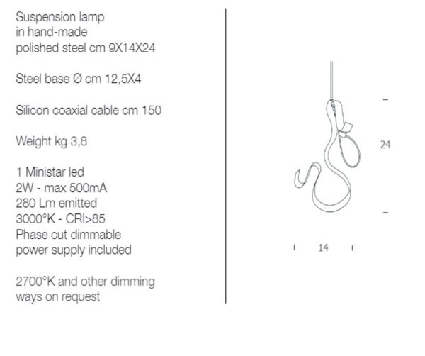 Knikerboker, Rankų darbo pakabinamas lubinis šviestuvas CURVE sa 20  LED 40W IP20