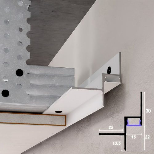LED profiliai, Šešėlinis profilis gipsokartonui su LED apšvietimu 16*22mm, baltas