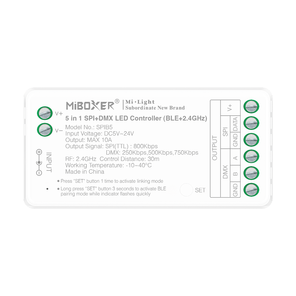 1-3 Išmanūs sprendimai Zigbee/Z-Wave/WIfi/Bluetooth, SPIB5 5in1 SPI+DMX LED valdiklis (BLE+2.4G)