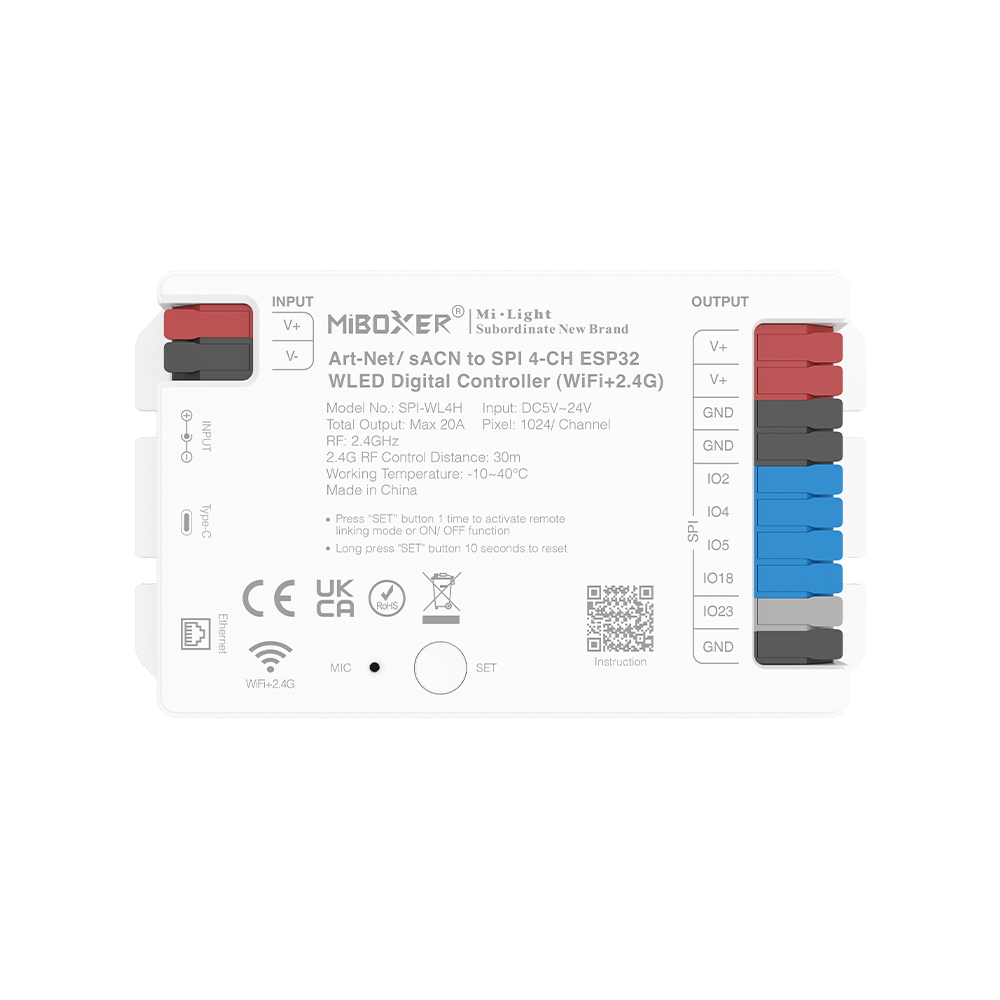 1 Miboxer, SPI-WL4H 4 kanalų 5in1 SPI LED valdiklis