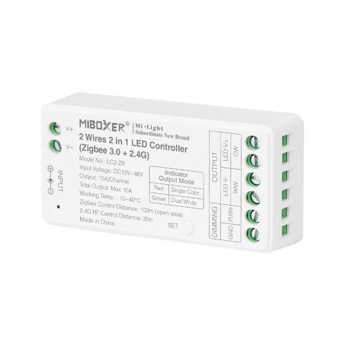 Miboxer, 2in1 MONO/CCT 2 laidų LED valdiklis 12V-48VDC 10A LC2-ZR Zigbee 3.0