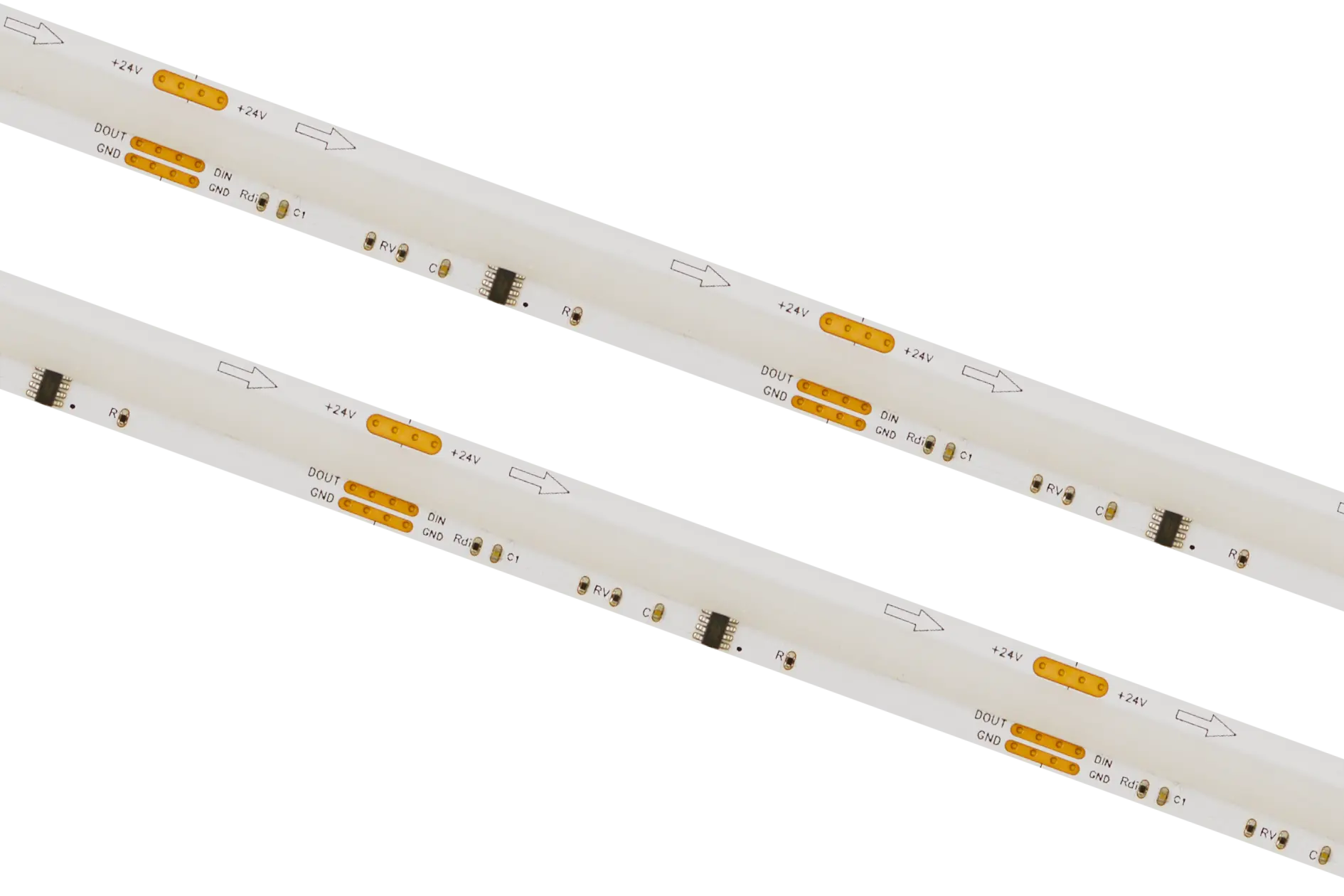 COBD-576-RGB.webp RGB/RGB+W/RGBW+W LED juostos, LED juosta 24V IP20 576LED/m 17W/m 590 lm/m RGB Karpoma kas 62.5mm
