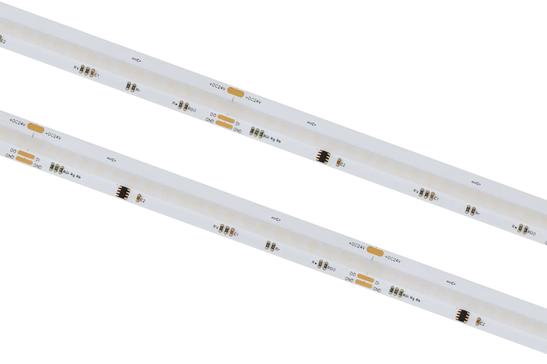 COBD-840-RGBW.webp Atsparus drėgmei led juostos, LED juosta 24V IP20/IP66 840LED/m 16W/m 730-750 lm/m RGBW Karpoma kas 100mm
