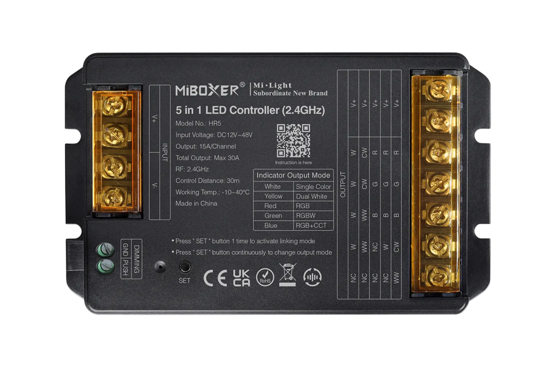 HR5 Miboxer, Valdiklis 5in1 RGB+CCT 12-48V 30A 2.4G HR5