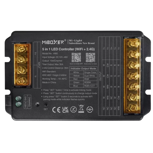 Miboxer, Valdiklis 5vnt RGB+CCT 12-48V 30A WiFi+Bluetooth+2.4G HW5