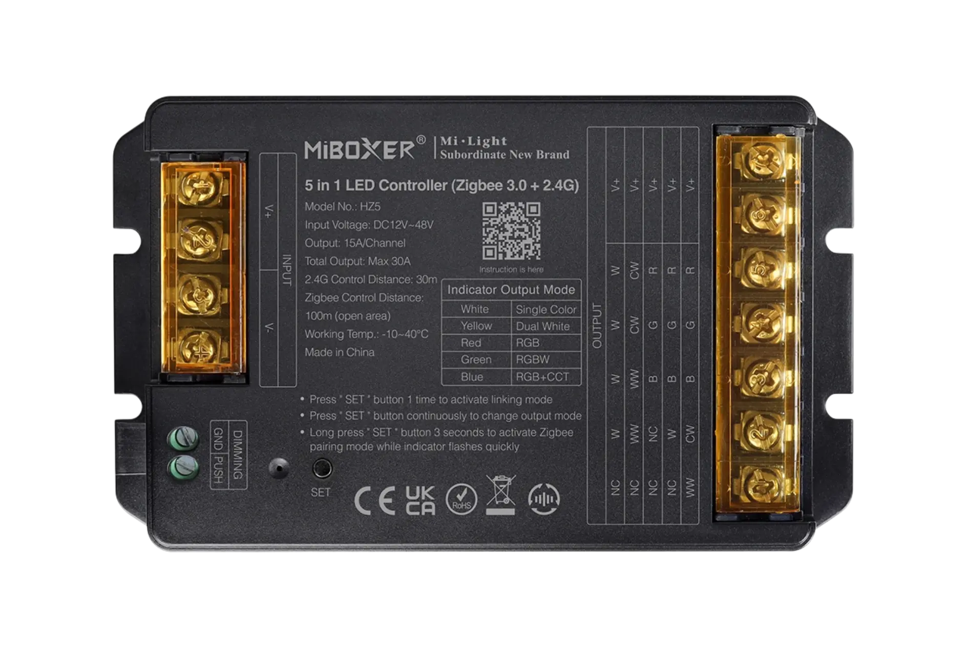 HZ5 Miboxer, Valdiklis 5v1 RGB+CCT 12-48V 30A Zigbee 3.0 + 2.4G HZ5