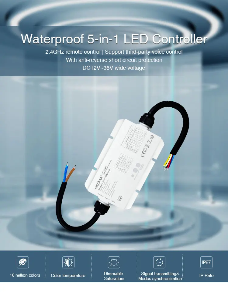LS2-WP-01 Miboxer, Vandeniui atsparus LED valdiklis RGB+CCT 12-48VDC 5vnt1 LS2-WP