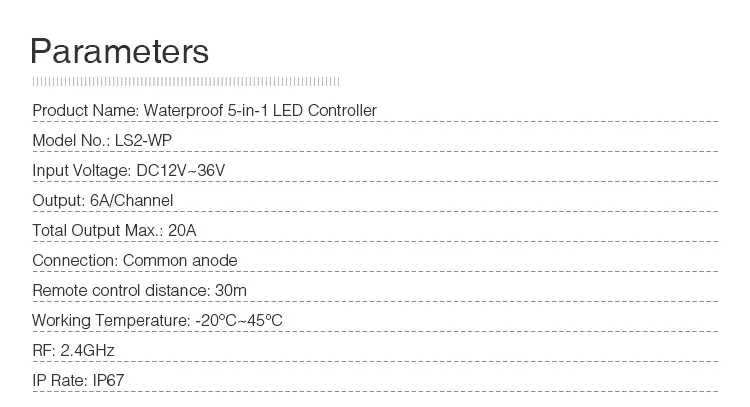 LS2-WP-02 Miboxer, Vandeniui atsparus LED valdiklis RGB+CCT 12-48VDC 5vnt1 LS2-WP