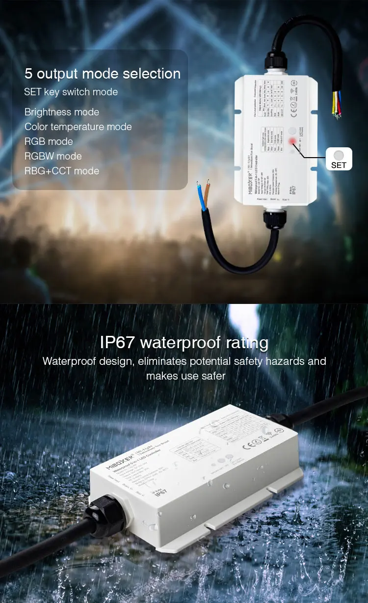 LS2-WP-04 Miboxer, Vandeniui atsparus LED valdiklis RGB+CCT 12-48VDC 5vnt1 LS2-WP