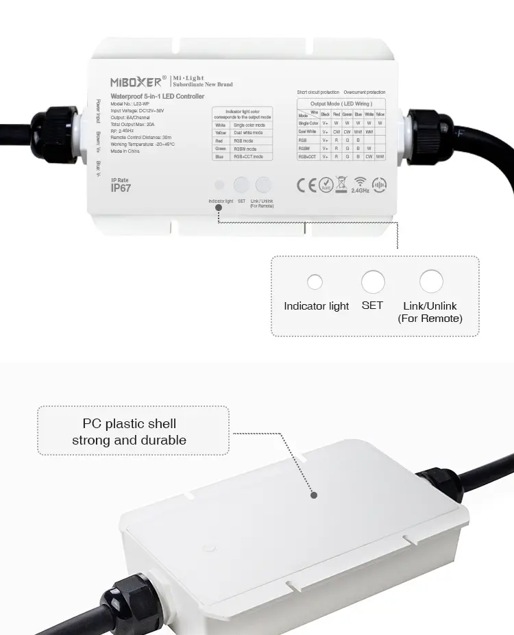 LS2-WP-09 Miboxer, Vandeniui atsparus LED valdiklis RGB+CCT 12-48VDC 5vnt1 LS2-WP