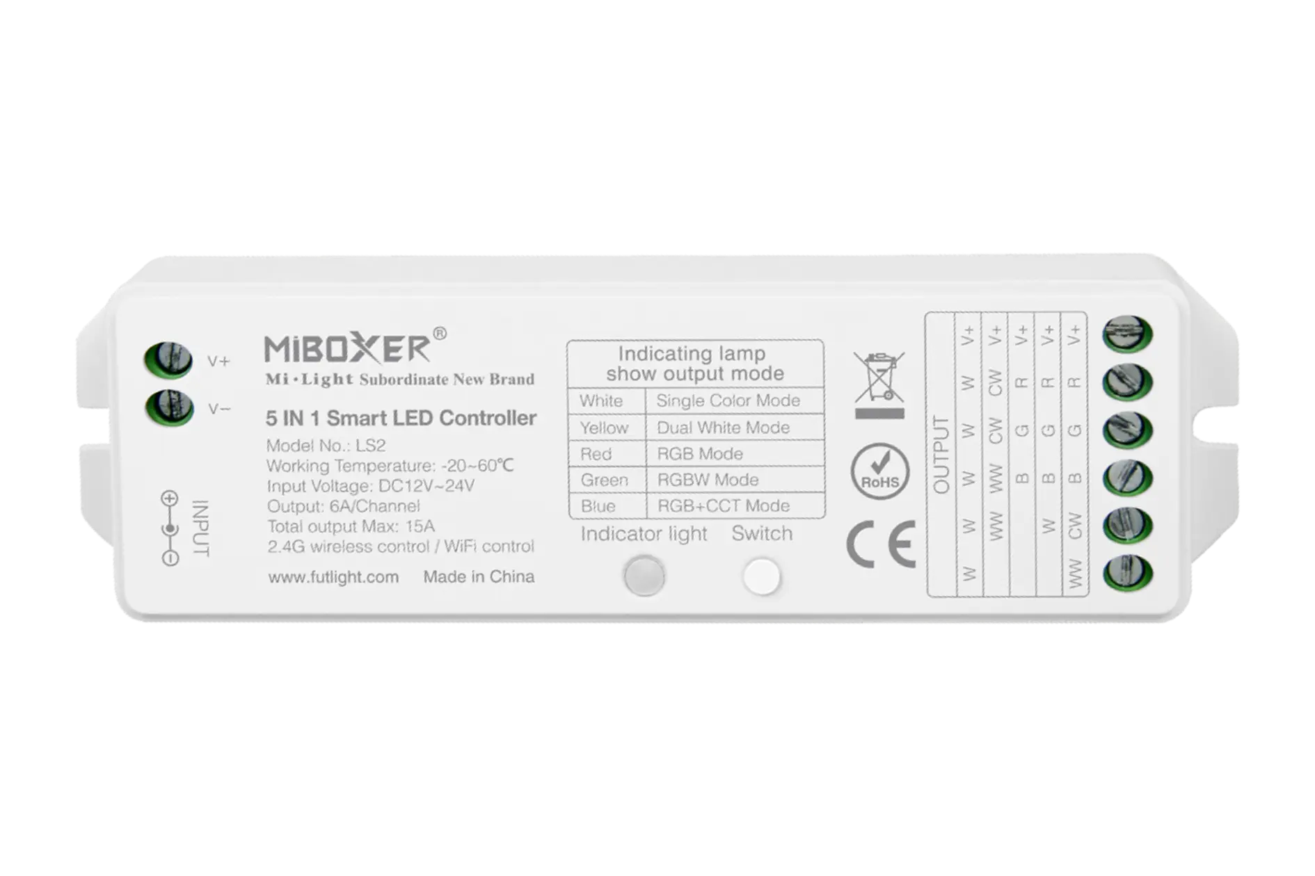 LS2 Miboxer, LED valdiklis RGB+CCT 12-24VDC 5in1 LS2