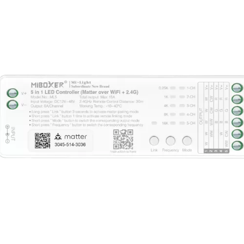 Miboxer, Valdiklis 5in1 RGB+CCT Matter 12-48V 20A 2.4G ML5