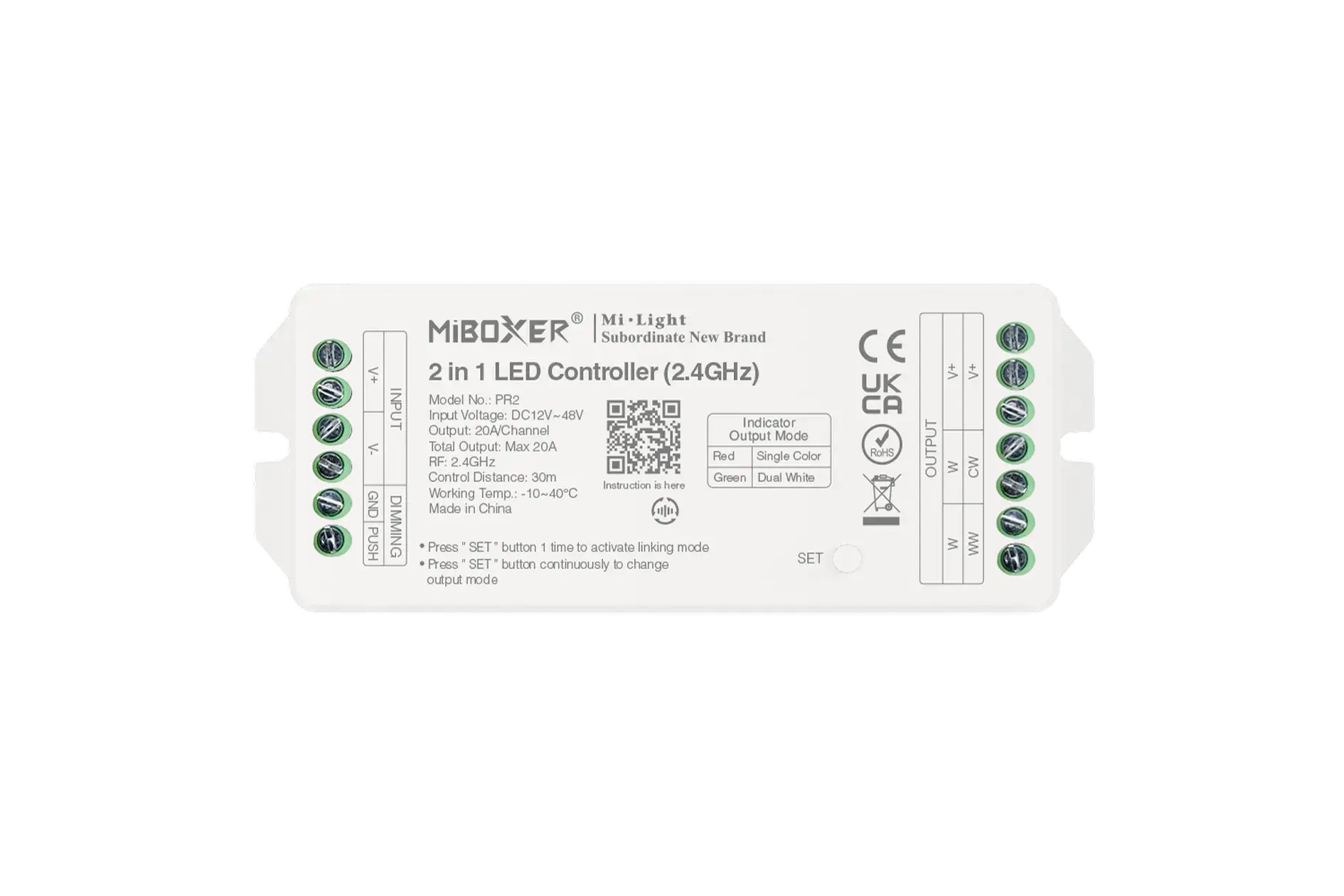 PR2 Miboxer, Valdytojas 2 in 1 MONO/CCT, dimmeris 12-48V 20A PR2