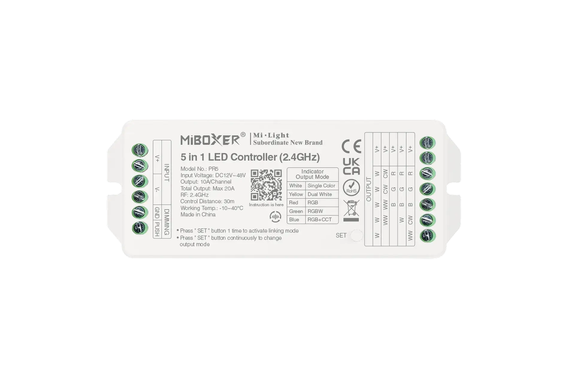 PR5 Miboxer, Valdiklis 5in1 RGB+CCT 12-48V 20A 2.4G PR5