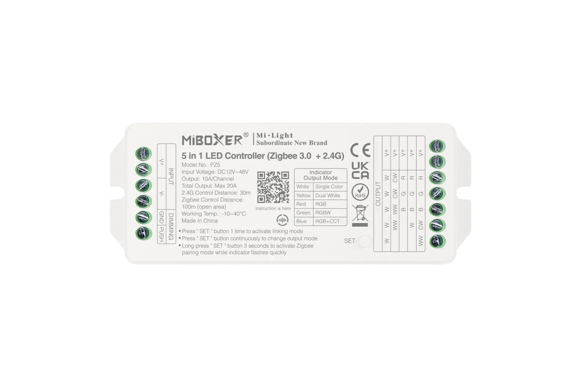 PZ5 Miboxer, Valdiklis 5v1 RGB+CCT 12-48V 20A Zigbee 3.0 + 2.4G PZ5