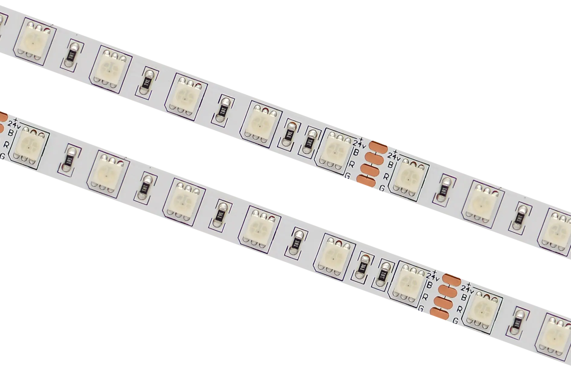 SPB-60-RGB.webp Atsparus drėgmei led juostos, LED juosta12/24V IP20/IP66/IP68 60LED/m 14.4W/m 550 lm/m RGB Karpoma kas 100mm