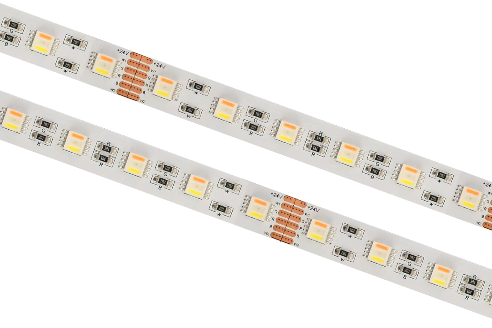 SPB-60-RGBCCT.webp Atsparus drėgmei led juostos, LED juosta 24V IP20/IP66 60LED/m 19.2W/m 1405 lm/m RGB+CCT 2400-6000K Karpoma kas 100mm