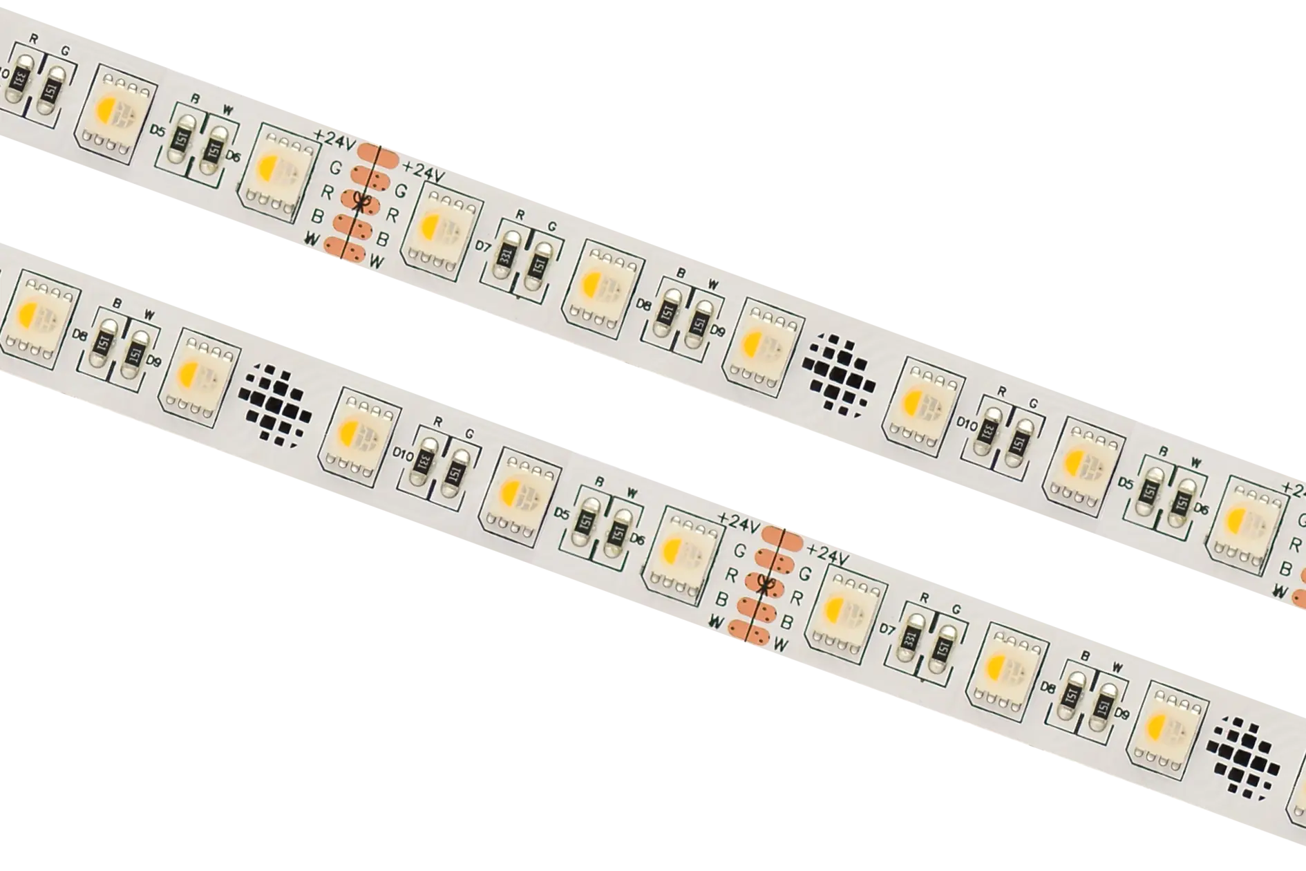 SPB-60-RGBW.webp Atsparus drėgmei led juostos, LED juosta 12/24V IP20/IP66 60LED/m 19.2W/m 970-1010 lm/m RGBW Karpoma kas 100mm