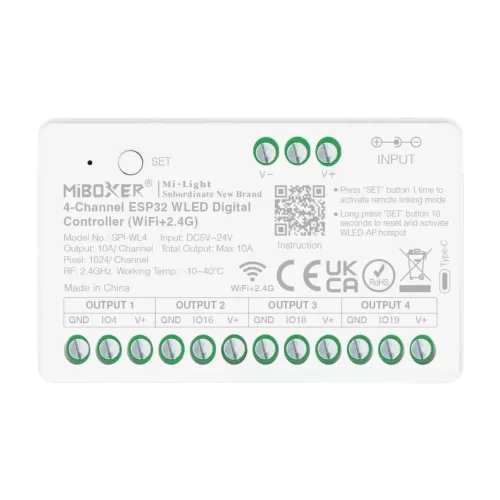 Miboxer, 4 kanalų SPI LED valdiklis ESP32 WLED WiFi+2.4G SPI-WL4