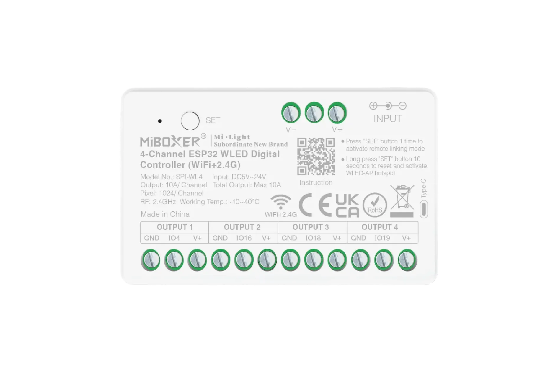 SPI-WL4 Miboxer, 4 kanalų SPI LED valdiklis ESP32 WLED WiFi+2.4G SPI-WL4