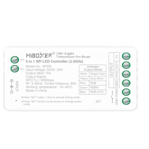 Miboxer, Kontroleris SPI 5-24V MONO/CCT/RGB/RGBW/RGB+CCT SPIR5