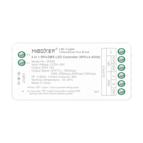 Miboxer, Kontroleris SPI+DMX 5-24V MONO/CCT/RGB/RGBW/RGB+CCT WiFi SPIW5
