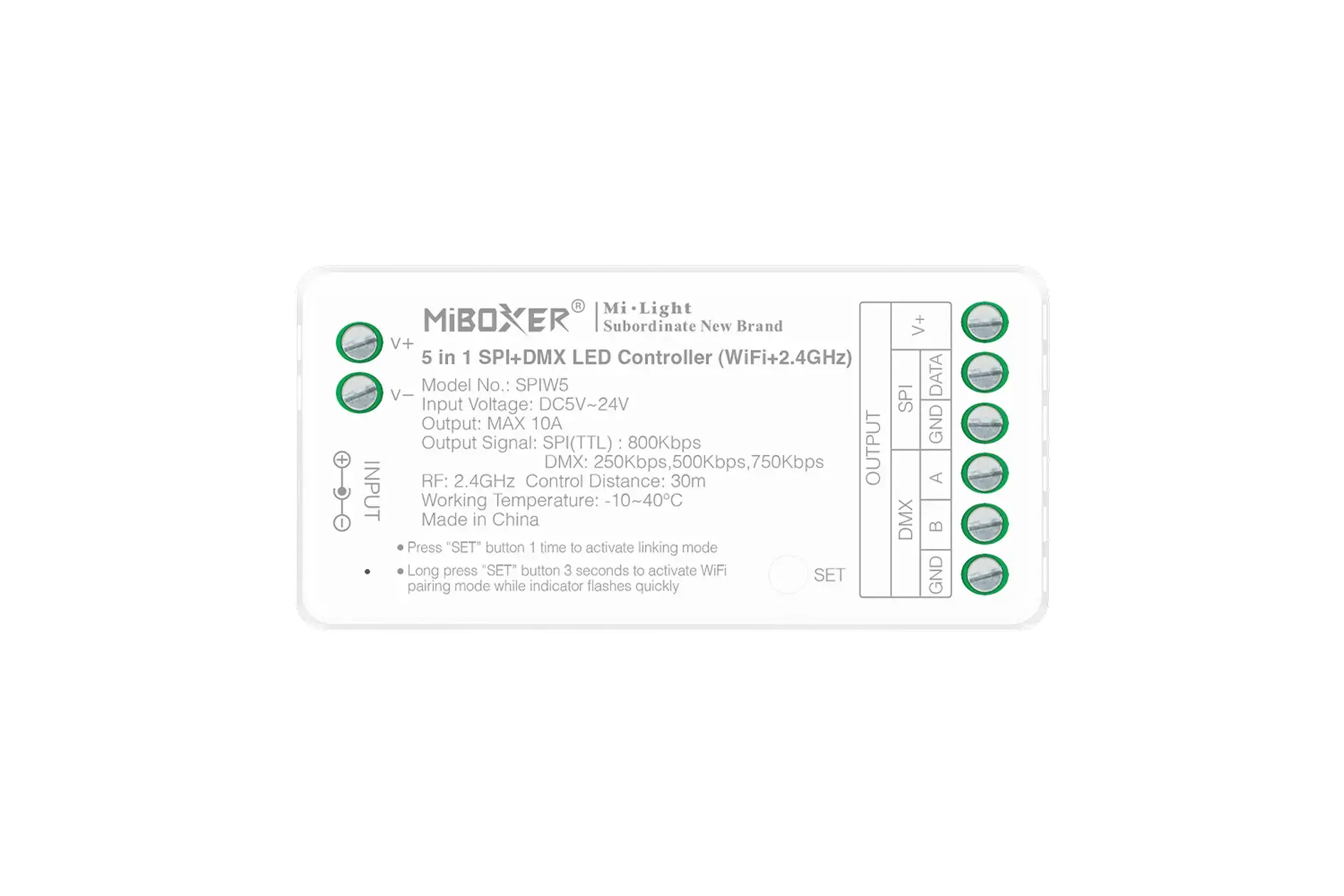 SPIW5 Miboxer, Kontroleris SPI+DMX 5-24V MONO/CCT/RGB/RGBW/RGB+CCT WiFi SPIW5