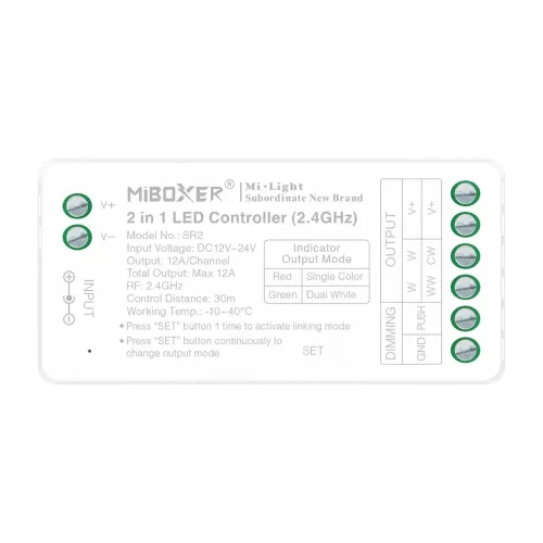 Miboxer, LED kontroleris 2w1 MONO/CCT 12-24VDC 12A SR2