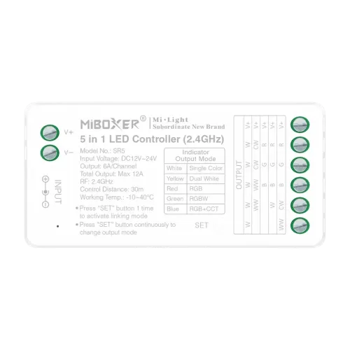 Miboxer, LED valdiklis 5vnt RGB+CCT 12-24VDC 12A SR5