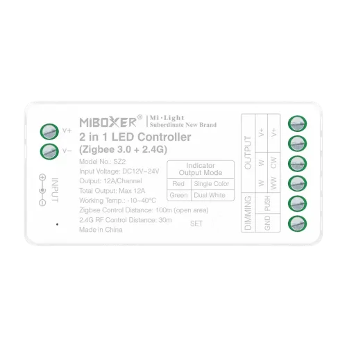 Miboxer, LED valdiklis 2v1 MONO/CCT 12-24VDC 12A Zigbee 3.0 SZ2 (FUT035Z+)