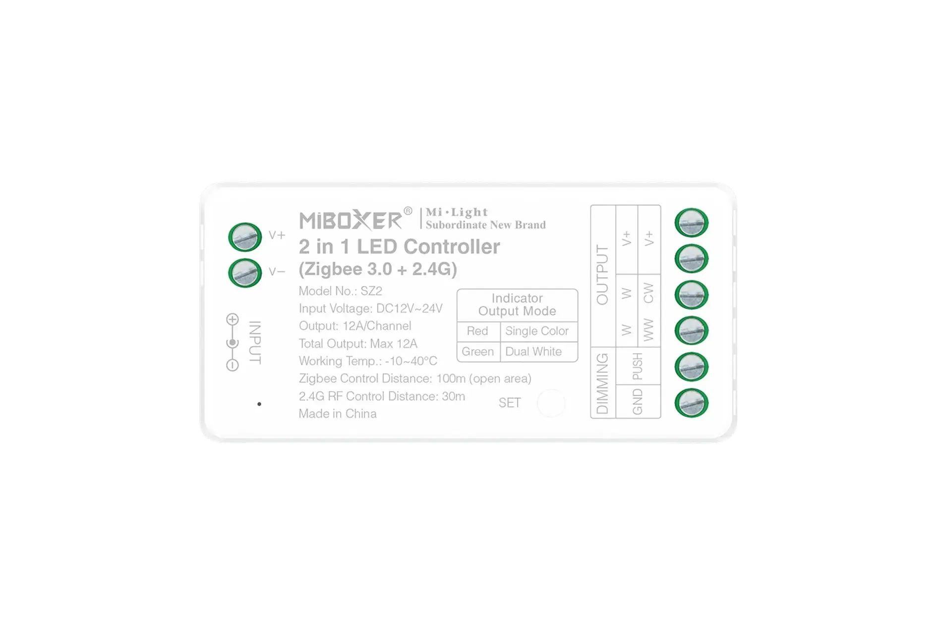 SZ2 Miboxer, LED valdiklis 2v1 MONO/CCT 12-24VDC 12A Zigbee 3.0 SZ2 (FUT035Z+)