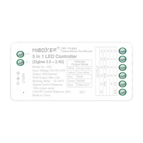 Miboxer, LED valdiklis 5in1 RGB+CCT 12-24VDC 12A Zigbee 3.0 SZ5 (FUT037Z+)