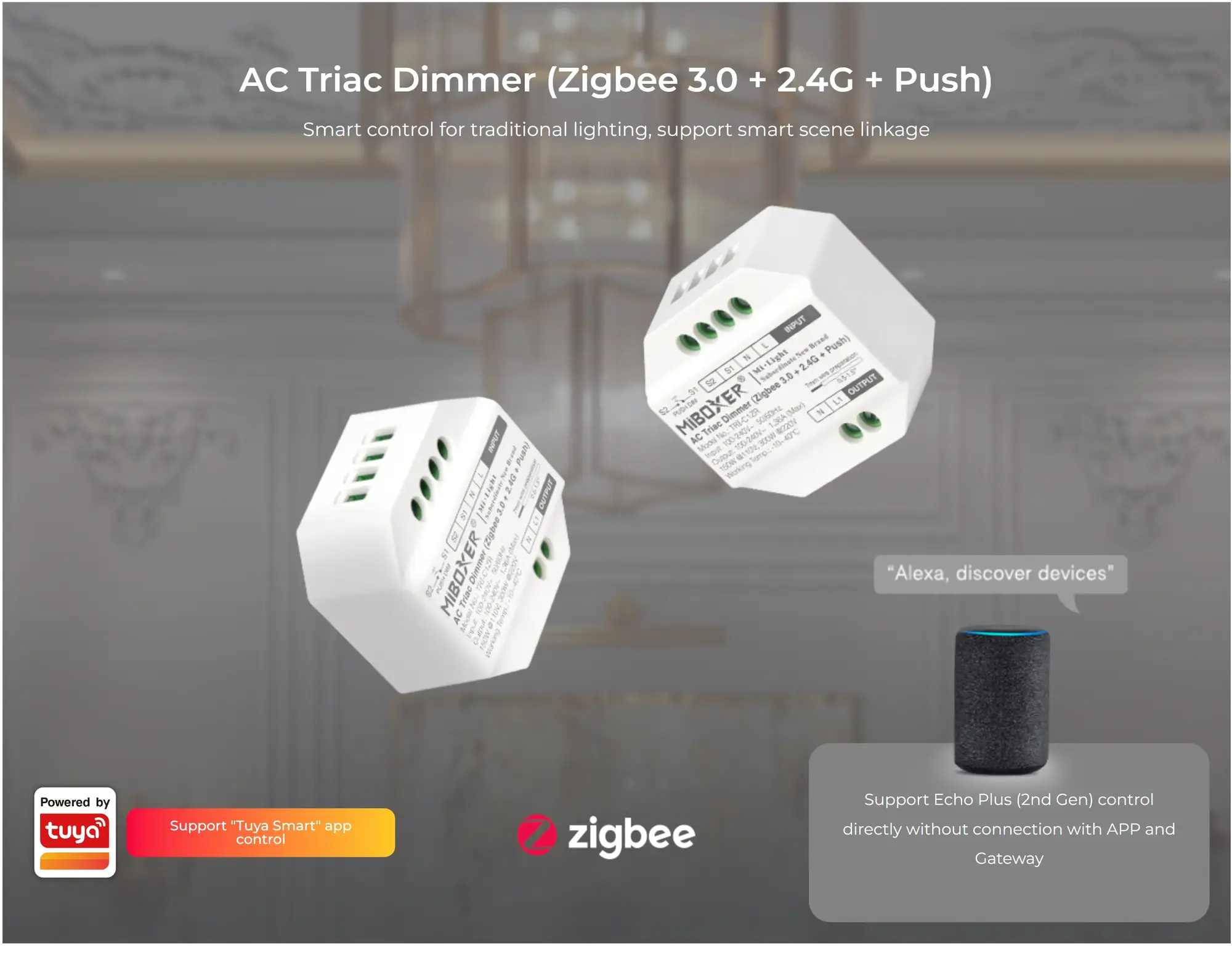 TRI-C1ZR-01 Miboxer, TRIAC regulatorius 100-240V AC 1.36A Zigbee 3.0/2.4G/Push TRI-C1ZR