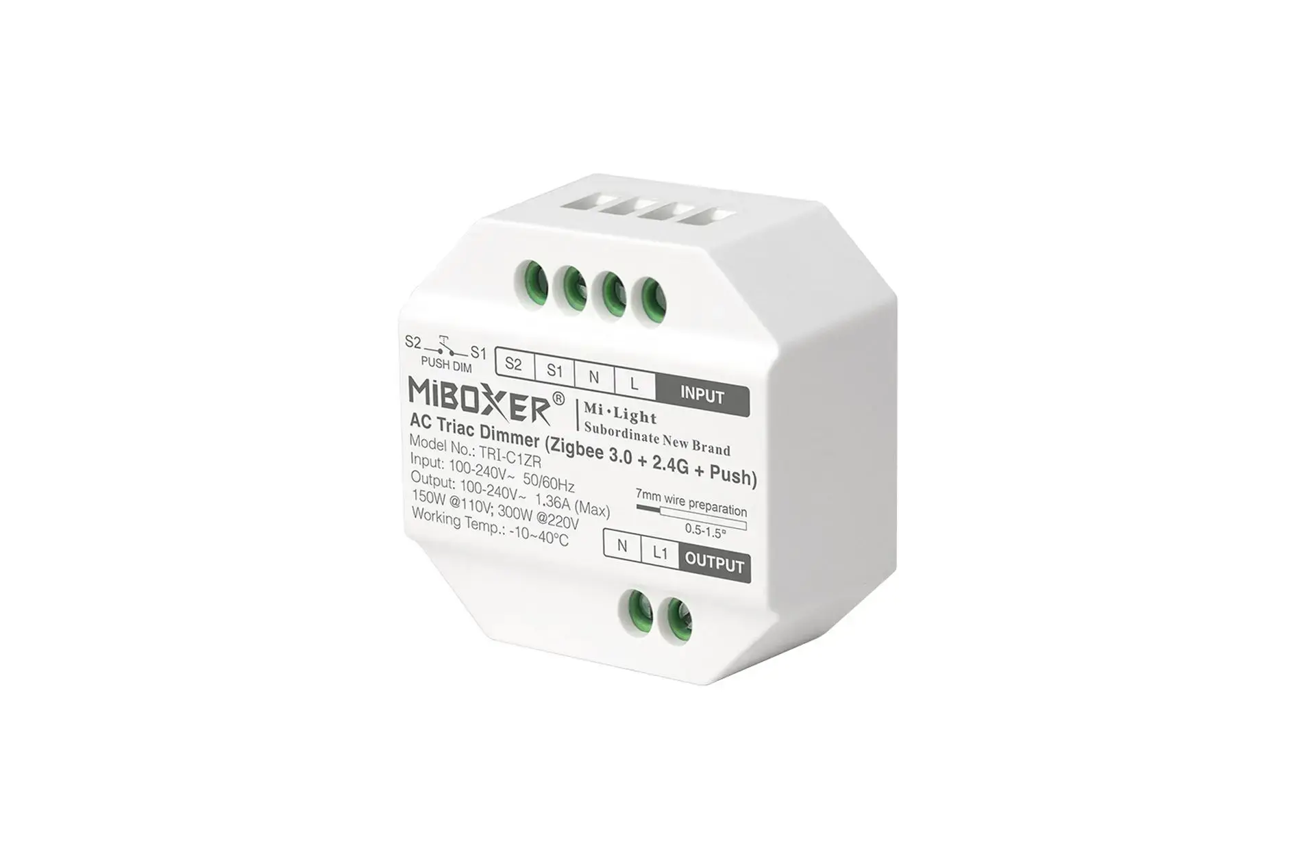TRI-C1ZR Miboxer, TRIAC regulatorius 100-240V AC 1.36A Zigbee 3.0/2.4G/Push TRI-C1ZR