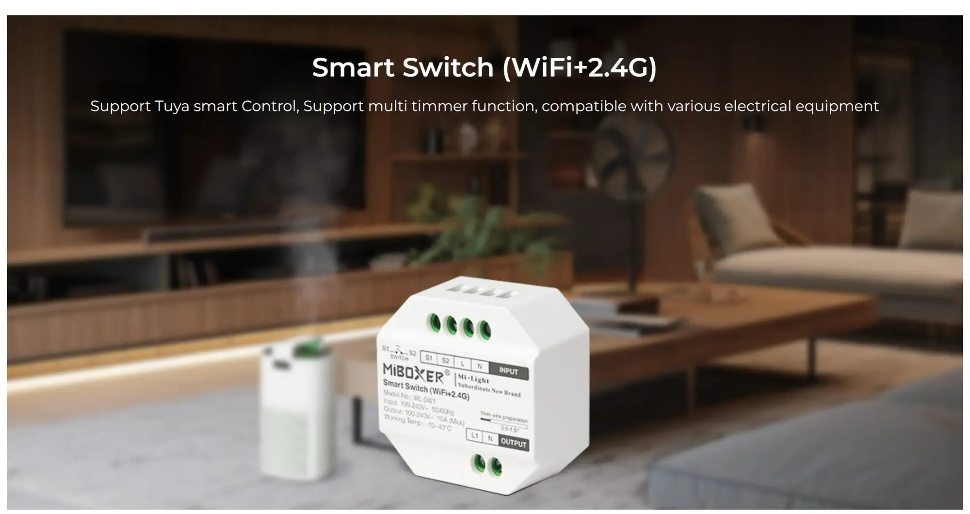 WL-SW1-01 Miboxer, Protingas perjungiklis 100-240VAC 10A WiFi/2.4G/Spaudimo mygtukas WL-SW1